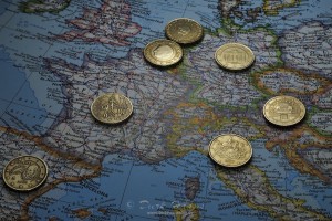 Europe with 50 Cents EURO coins from 7 countries