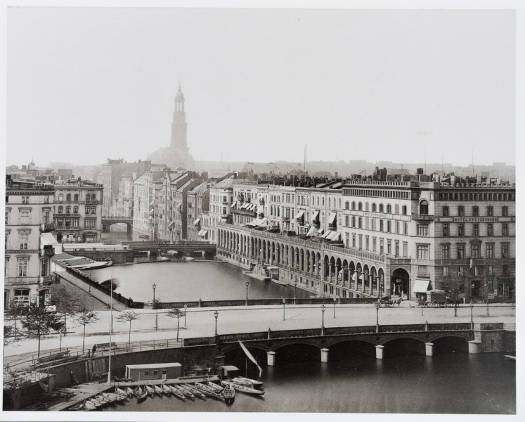 Hamburg's St. Michaelis Church, the Little Alster and Alster Arcades